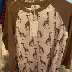 Kids Giraffe Graphic Tee - Brown and Cream
